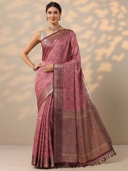 Libas - Pink Ethnic Motifs Woven Design Saree with Unstitched Blouse
