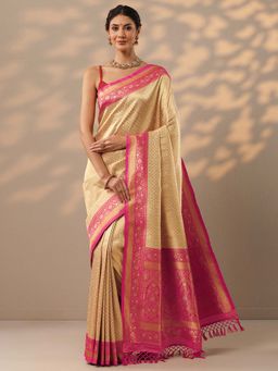 Libas - Beige Ethnic Motifs Woven Design Saree with Unstitched Blouse