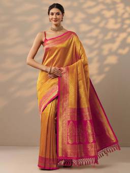 Libas - Orange Ethnic Motifs Woven Design Saree with Unstitched Blouse