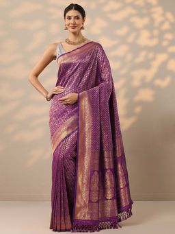 Libas - Purple Ethnic Motifs Woven Design Saree with Unstitched Blouse