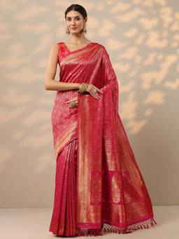 Libas - Pink Ethnic Motifs Woven Design Saree with Unstitched Blouse