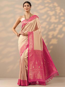 Libas - Off White Ethnic Motifs Woven Design Saree with Unstitched Blouse