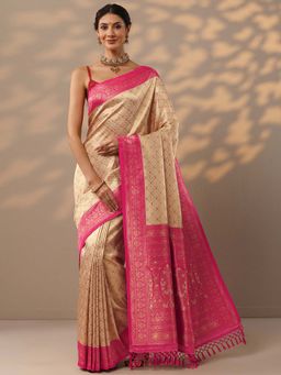 Libas - Off White Ethnic Motifs Woven Design Saree with Unstitched Blouse