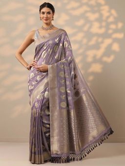 Libas - Purple Woven Design Saree with Unstitched Blouse