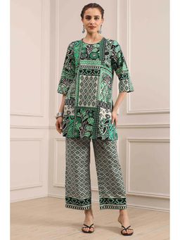 Biba - Green Printed Straight Kurta with Pant