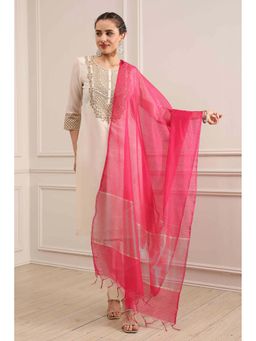 Biba - Pink Polyester Yarn Dyed Dupatta