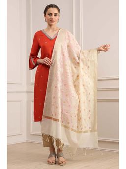 Biba - Cream Polyester Yarn Dyed Dupatta