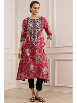 Biba - Pink Straight Printed Kurta