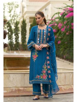 Autumnlane - Chandrani Cobalt Schiffli Full Work Kurta with Pant and Dupatta