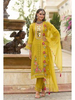 Autumnlane - Chandrani Marigold Schiffli Full Work Kurta with Pant and Dupatta