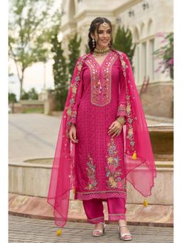 Autumnlane - Chandrani Rose Schiffli Full Work Kurta with Pant and Dupatta