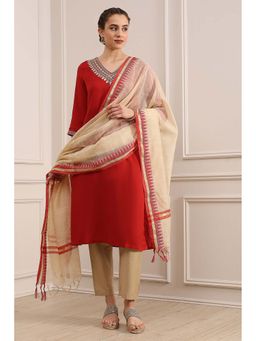 Biba - Cream Polyester Yarn Dyed Dupatta
