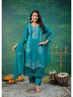 Autumnlane - Mahi Cyan Embroidered Kurta with Pant and Dupatta