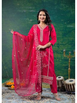 Autumnlane - Morni Carmine Full Work Kurta with Pant and Dupatta