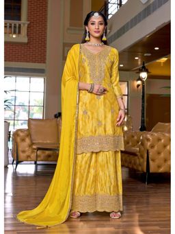 Autumnlane - Yellow Pailan Amber Full Work Kurta with Palazzo and Dupatta