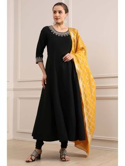 Biba - Black Anarkali Kurta with Churidar and Dupatta