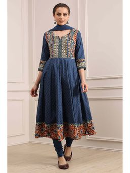 Biba - Blue Anarkali Kurta with Pant and Dupatta
