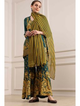 Biba - Green Printed Kurta with Palazzo and Dupatta