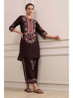 Biba - Brown Straight Printed Kurta with Pant