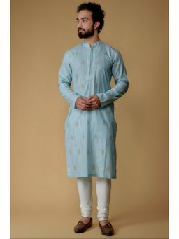 Ritambh by Rishi & Sachin - Sky Blue Cotton Lurex Printed and Embellished Kurta