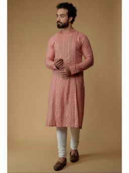 Ritambh by Rishi & Sachin - Salmon Pink Cotton Lurex Zari Embellished Kurta
