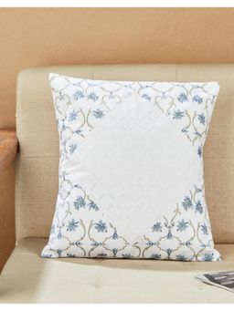 Fabindia - White Cotton Embroidered Cushion Cover (16X16 Inches)