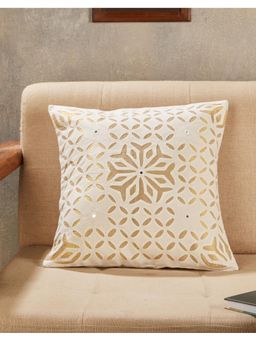Fabindia - Off White Adhira Applique Embroidered Cotton Cushion Cover (16X16 Inches)