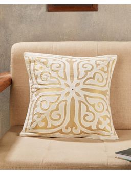 Fabindia - Off White Adhira Applique Embroidered Cotton Cushion Cover (16X16 Inches)