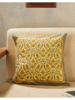 Fabindia - Yellow Nafisa Hand Block Printed Cotton Cushion Cover (16X16 Inches)