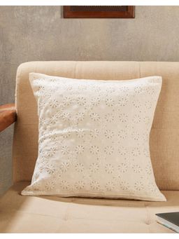 Fabindia - Off White Inaya Chikankari Cotton Silk Cushion Cover (16X16 Inches)