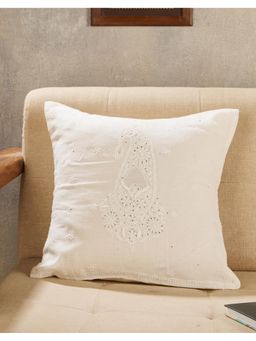 Fabindia - Off White Inaya Chikankari Cotton Silk Cushion Cover (16X16 Inches)