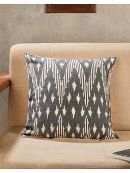 Fabindia - Grey Nehal Ikat Printed Cotton Cushion Cover (16X16 Inches)