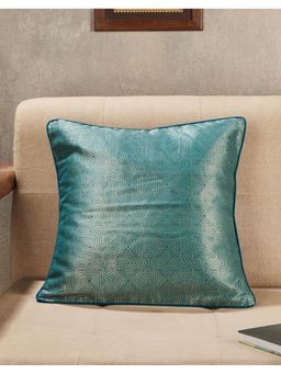 Fabindia - Teal Jalsa Banarsi Woven Cotton Silk Cushion Cover (16X16 Inches)