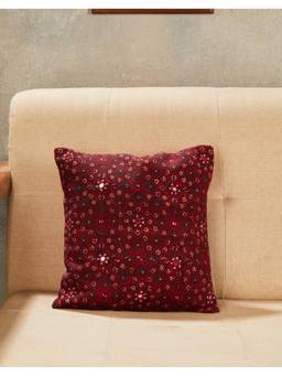 Fabindia - Red Chavi Ajrakh Embroidered Cotton Cushion Cover (12X12 Inches)