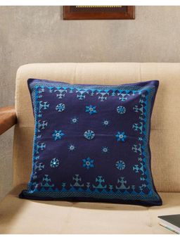 Fabindia - Indigo Nayantara Embroidered Cotton Cushion Cover (16X16 Inches)