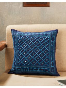 Fabindia - Indigo Nayantara Embroidered Cotton Cushion Cover (16X16 Inches)