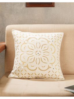 Fabindia - Off White Adhira Applique Embroidered Cotton Cushion Cover (16X16 Inches)
