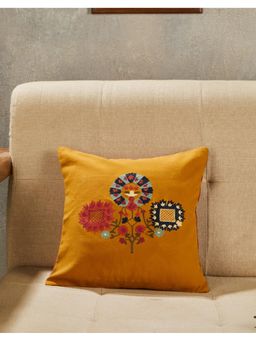 Fabindia - Yellow Zhuri Embroidered Cotton Cushion Cover (12X12 Inches)