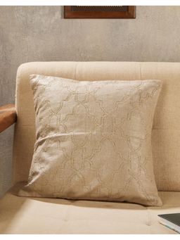 Fabindia - Beige Zara Embroidered Cotton Cushion Cover (16X16 Inches)