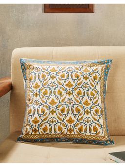 Fabindia - Teal Nafisa Hand Block Printed Cotton Cushion Cover (16X16 Inches)