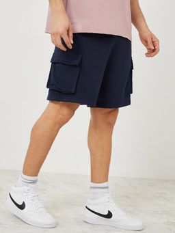 Styli - Navy Blue Knit Cargo Shorts with Elastic Waistband