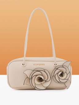 Caprese - Women Off White Bloom Baguette Handbag (M)