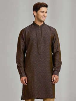 Kora by Nilesh Mitesh - Blue Printed Mandarin Neck Kurta With Pant