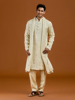 Kora by Nilesh Mitesh - Green Embroidered Mandarin Neck Kurta Pant With Dupatta