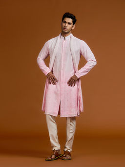 Kora by Nilesh Mitesh - Pink Embroidered Mandarin Neck Kurta With Pant