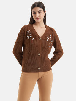 Kazo - Shoulder Embellished Front Open Pull Over