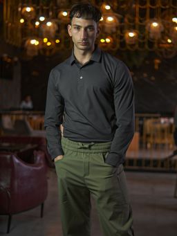 Odette - Franco Grey Polyester Lycra Solid Polo T-Shirt for Men