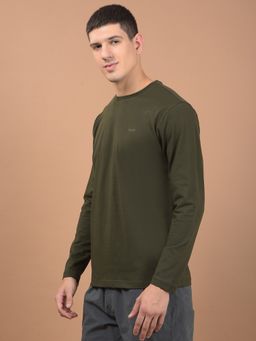 Cantabil - Men Olive Green Solid Casual T-Shirt
