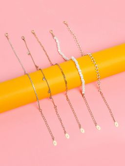 Accessorize London - Gold Minimal Anklet (Pack of 5)