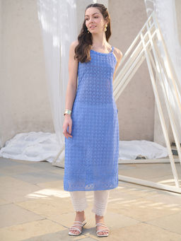 Stylum - Womens Powder Blue Embroidered Chikankari Straight Kurta